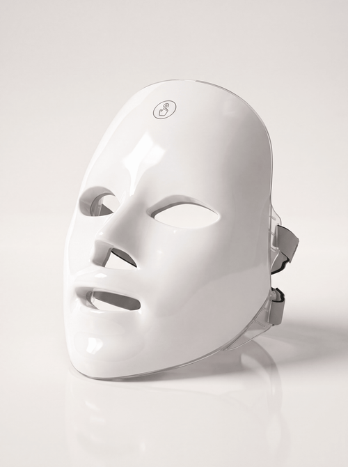 LumaGlow LED face mask smooth glossy white shell studio hero shot