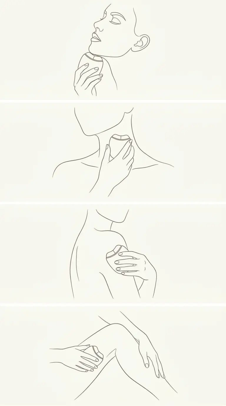 Line art illustrations showing the SculptStone used on the face, neck, arms and legs