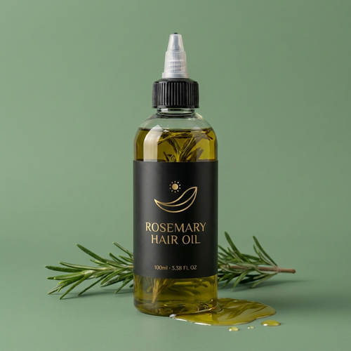 Rosemary Hair Oil bottle at 3/4 angle showing dispenser